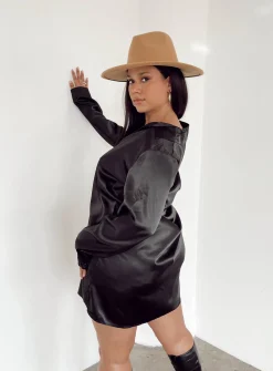 Princess Polly 90210 Satin Shirt Mini Dresscurve   Black Flash Sale