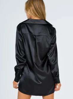 Princess Polly 90210 Satin Shirt Mini Dresseco   Black Best