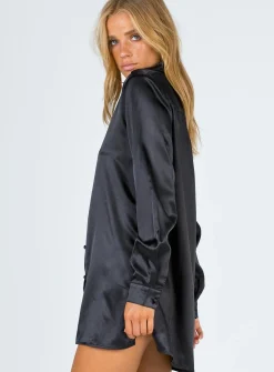 Princess Polly 90210 Satin Shirt Mini Dresseco   Black Best