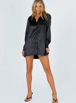 Princess Polly 90210 Satin Shirt Mini Dresseco   Black Best