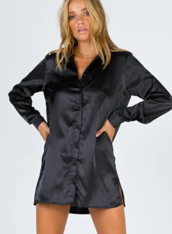 Princess Polly 90210 Satin Shirt Mini Dresseco   Black Best