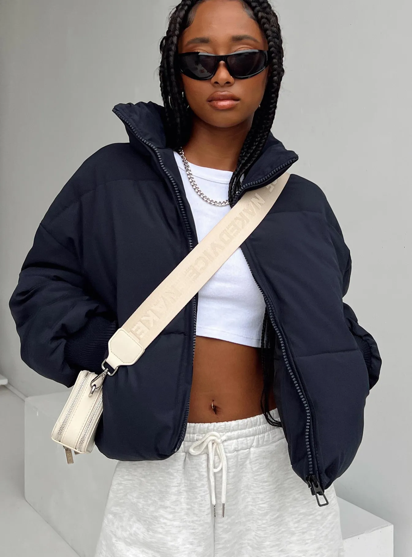Princess Polly Abe Puffer Jacket Navy New