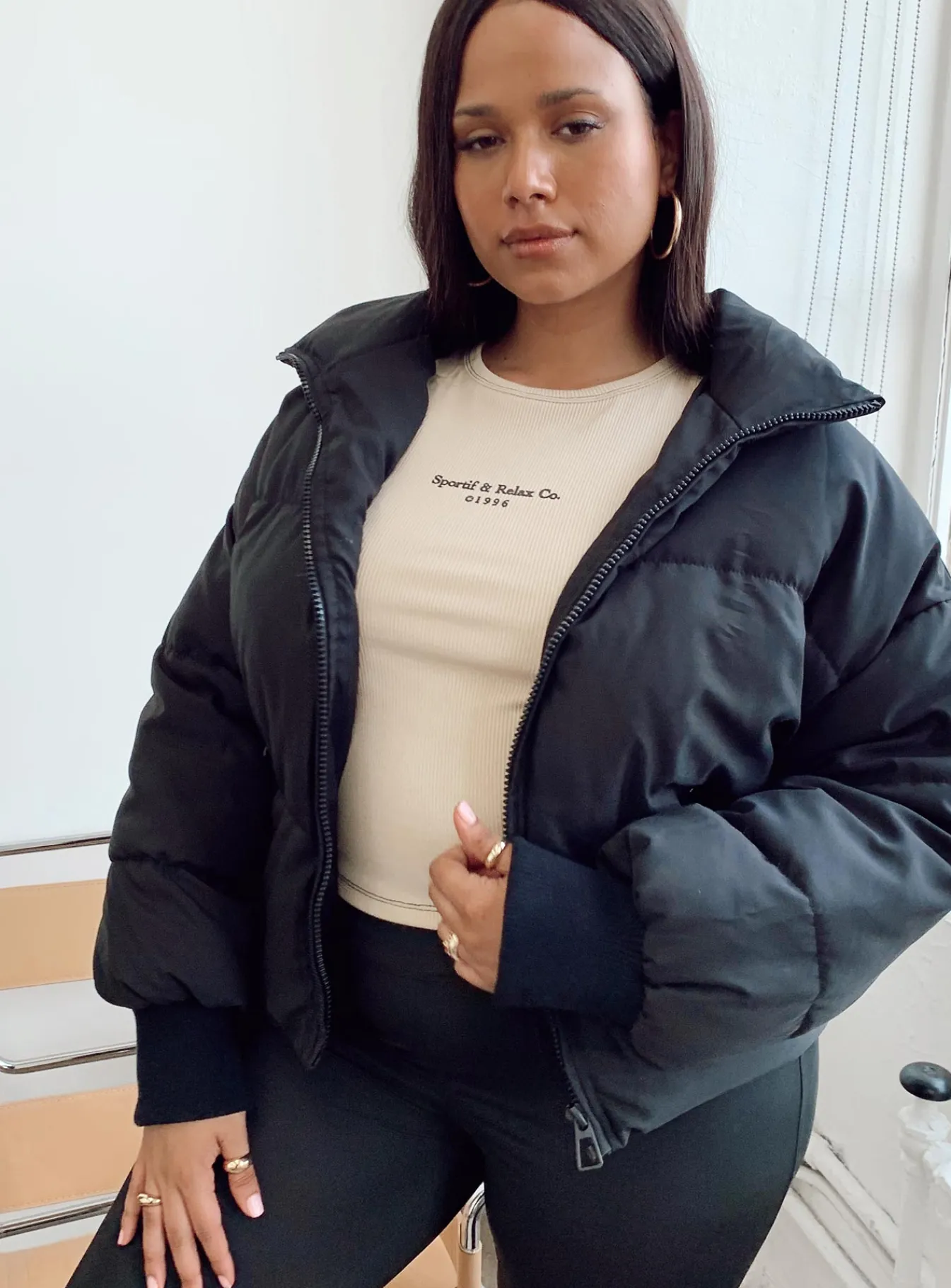 Princess Polly Abe Puffer Jacketcurve Black Best Sale