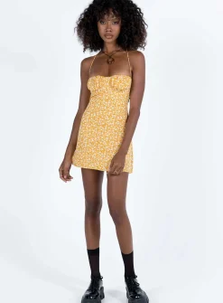 Princess Polly Acer Mini Dress  Yellow Floral Discount
