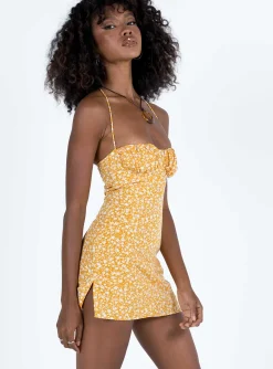 Princess Polly Acer Mini Dress  Yellow Floral Discount