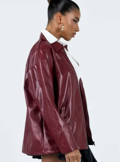 Princess Polly Activa Faux Leather Jacket  Burgundy Cheap
