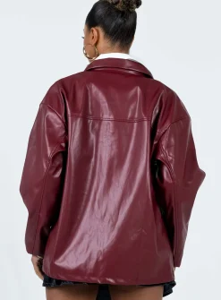 Princess Polly Activa Faux Leather Jacket  Burgundy Cheap
