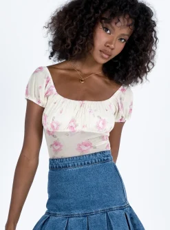 Princess Polly Addai Top  Cream / Floral Online