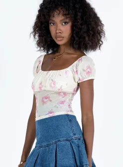 Princess Polly Addai Top  Cream / Floral Online