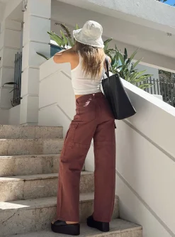 Princess Polly Addy Wide Leg Cargo Jeans  Burgundy Outlet