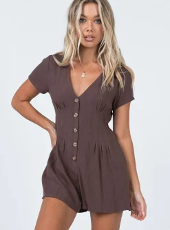 Princess Polly Adi Romper  Brown Best