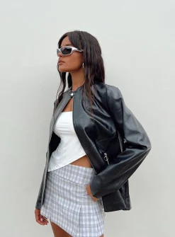 Princess Polly Admiral Faux Leather Jacket  Black Fashion