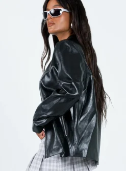 Princess Polly Admiral Faux Leather Jacket Black Fashion