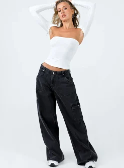 Princess Polly Adrianne Wide Leg Cargo Jeans  Black Hot