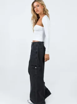 Princess Polly Adrianne Wide Leg Cargo Jeans Black Hot
