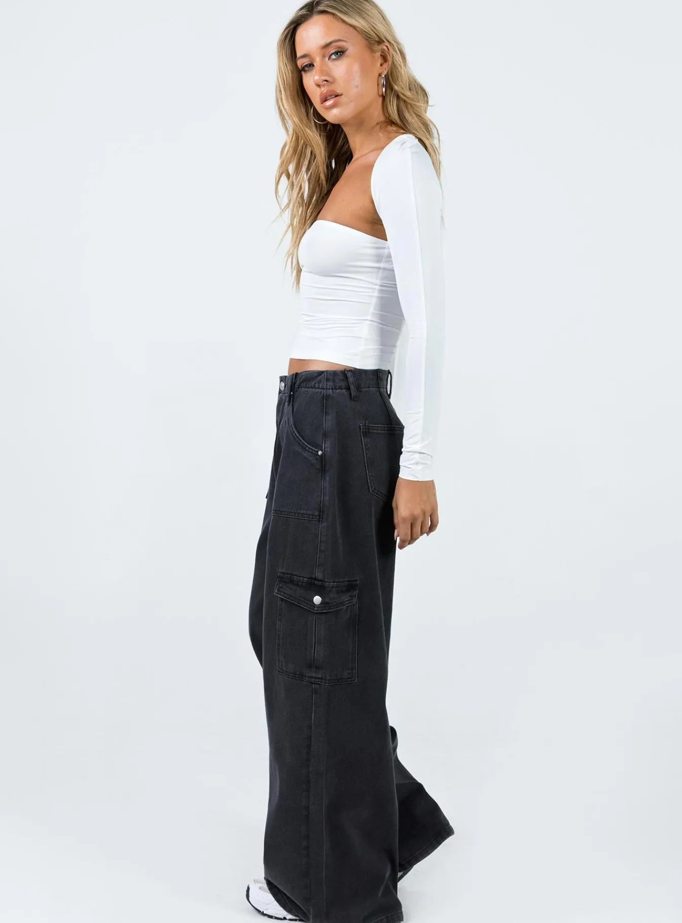 Princess Polly Adrianne Wide Leg Cargo Jeans Black Hot