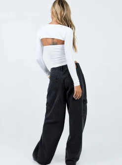 Princess Polly Adrianne Wide Leg Cargo Jeans Black Hot