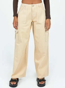 Princess Polly Adrianne Wide Leg Cargo Jeans Stone   Beige Cheap