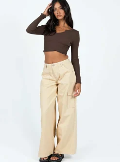 Princess Polly Adrianne Wide Leg Cargo Jeans Stone Beige Cheap