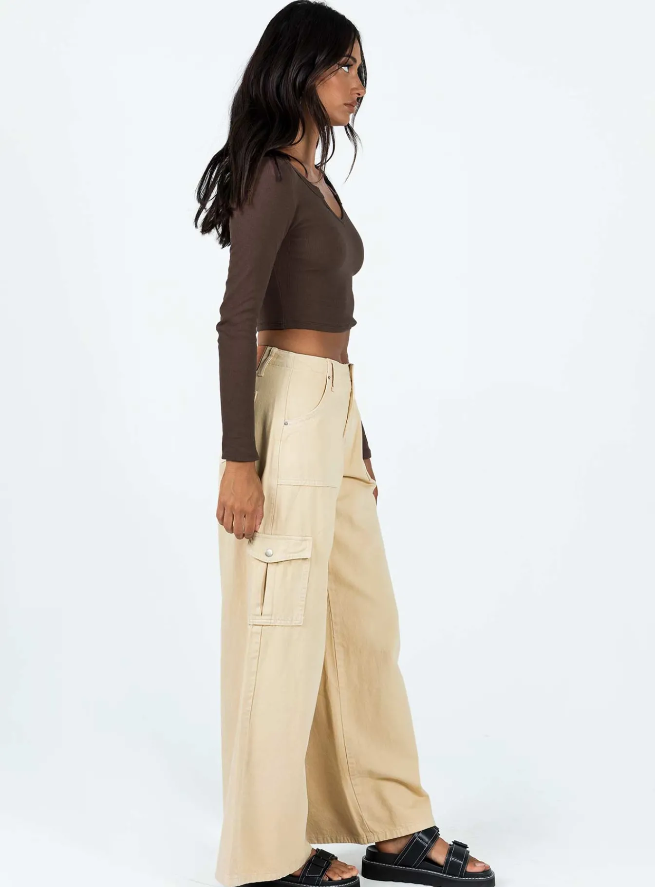Princess Polly Adrianne Wide Leg Cargo Jeans Stone Beige Cheap
