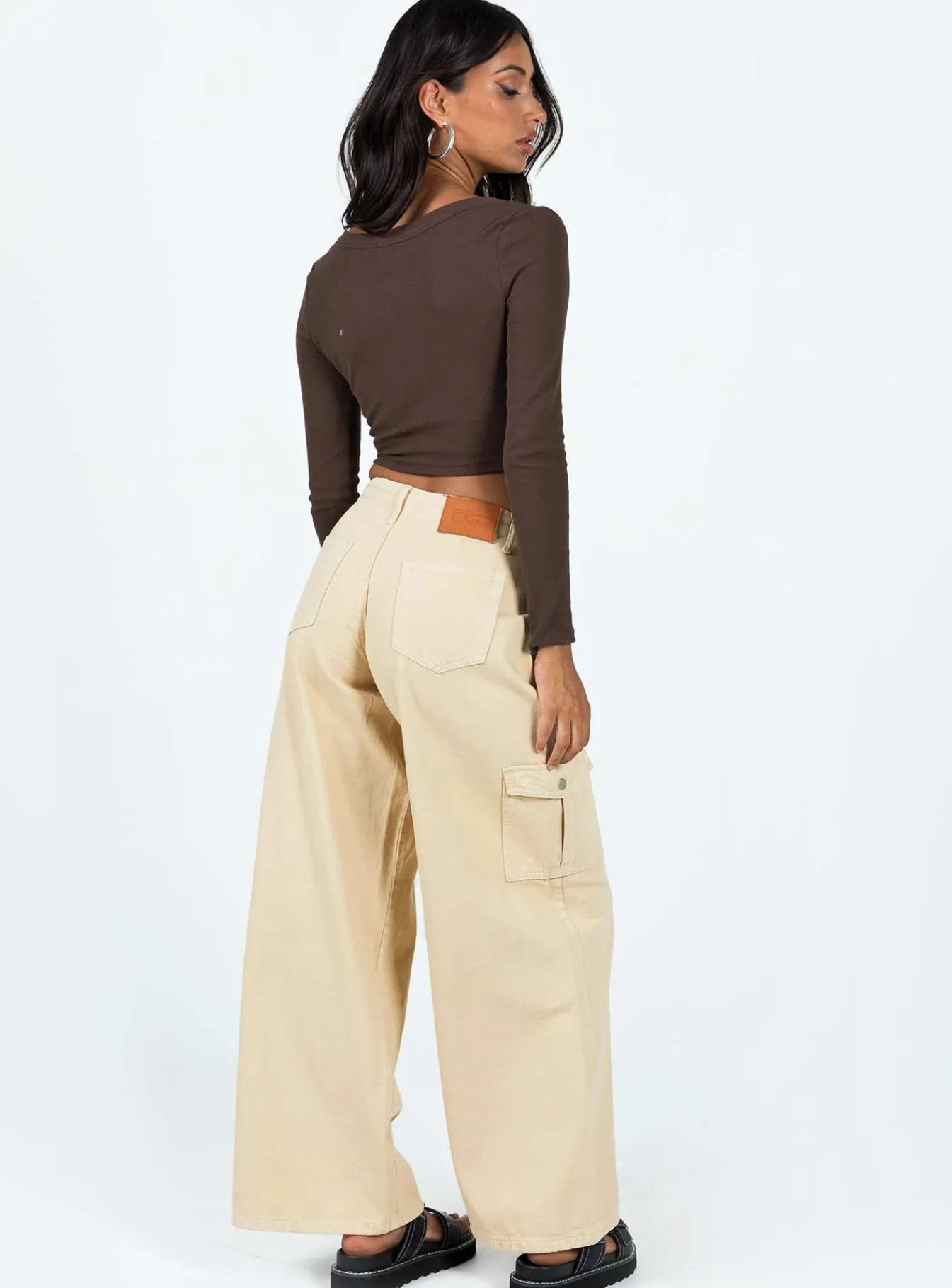 Princess Polly Adrianne Wide Leg Cargo Jeans Stone Beige Cheap