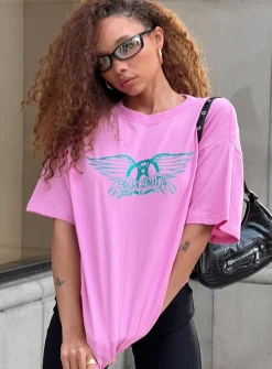 Princess Polly Aerosmith Oversized Tee  Pink Shop