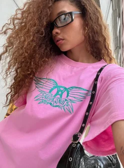Princess Polly Aerosmith Oversized Tee  Pink Shop