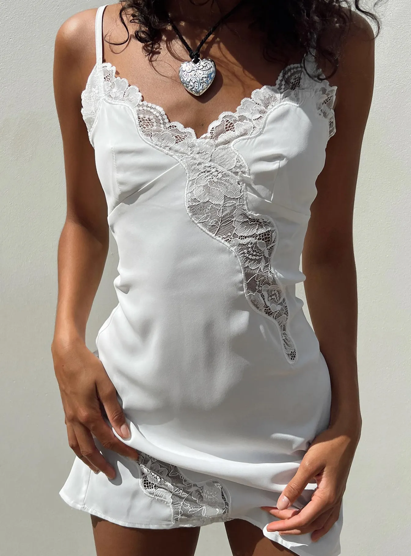 Princess Polly Agnola Lace Trim Mini Dress White Outlet