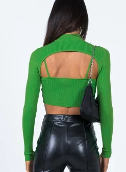 Princess Polly Akira Knit Cardy Set  Green Cheap