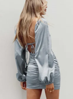 Princess Polly Alaina Long Sleeve Mini Dress  Blue New
