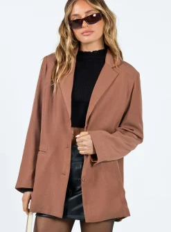 Princess Polly Albert Relaxed Blazer  Brown Clearance