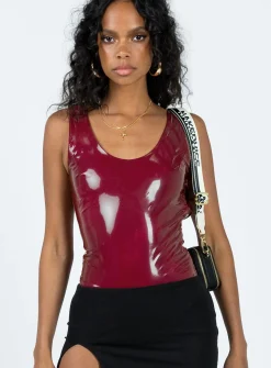 Princess Polly Alderly Faux Leather Bodysuit  Maroon Best