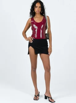 Princess Polly Alderly Faux Leather Bodysuit  Maroon Best