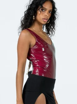 Princess Polly Alderly Faux Leather Bodysuit  Maroon Best