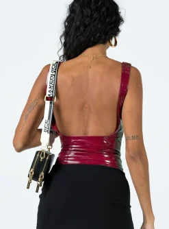 Princess Polly Alderly Faux Leather Bodysuit  Maroon Best
