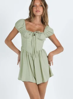Princess Polly Alessandara Romper Green   Sage Green Hot