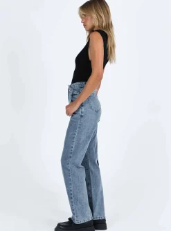 Princess Polly Alford Asymmetric Jeans Light Wash  Denim Cheap