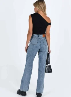 Princess Polly Alford Asymmetric Jeans Light Wash  Denim Cheap