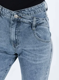 Princess Polly Alford Asymmetric Jeans Light Wash  Denim Cheap