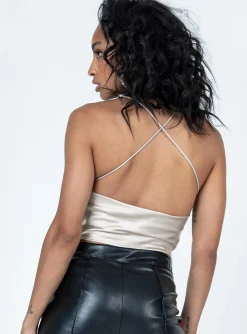Princess Polly Ali Draped Asymmetric Top  Champagne Cheap