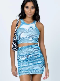 Princess Polly Alice Mini Skirt  Blue Clearance