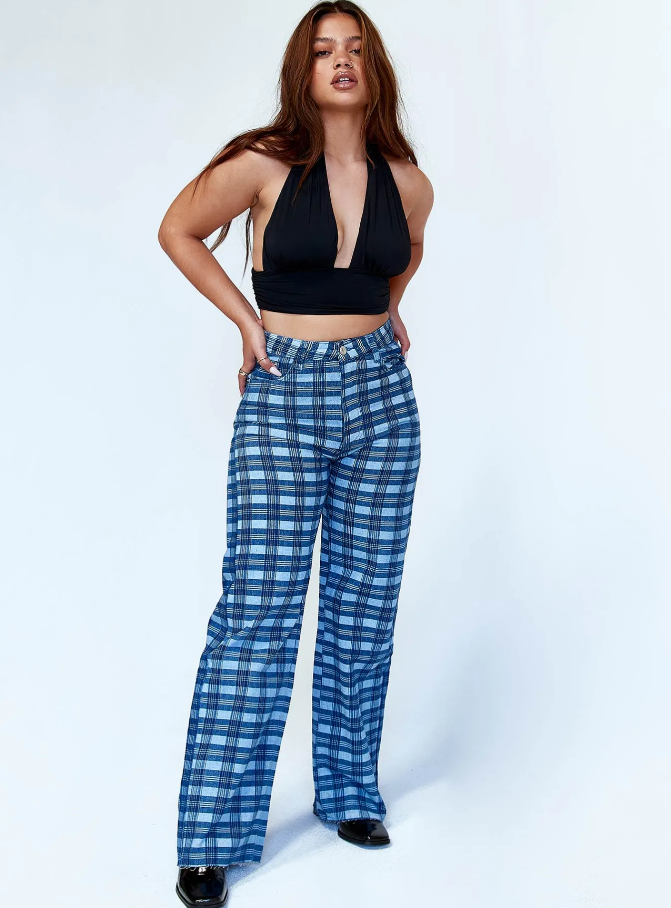 Princess Polly Alice Wide Leg Check Jeans Denim Best