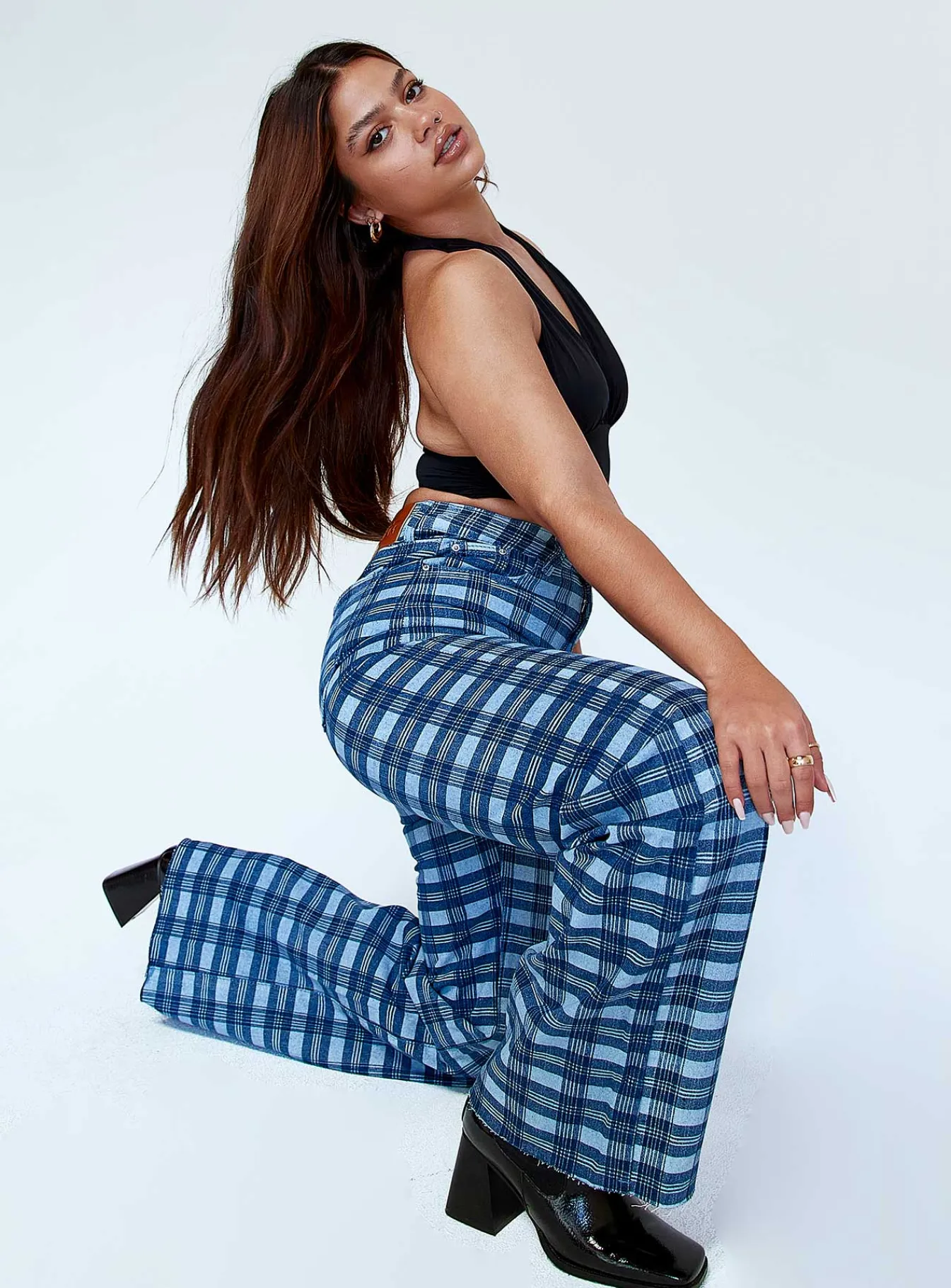 Princess Polly Alice Wide Leg Check Jeans Denim Best