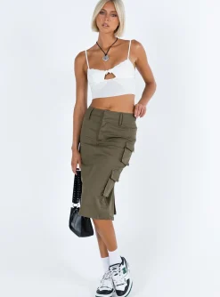 Princess Polly Alida Cargo Midi Skirt  Olive Green Outlet