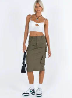 Princess Polly Alida Cargo Midi Skirt  Olive Green Outlet