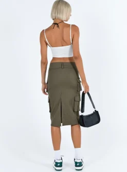 Princess Polly Alida Cargo Midi Skirt  Olive Green Outlet