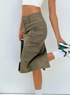 Princess Polly Alida Cargo Midi Skirt  Olive Green Outlet