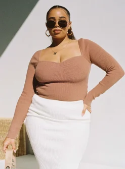 Princess Polly Alima Long Sleeve Topcurve   Brown Shop