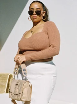Princess Polly Alima Long Sleeve Topcurve   Brown Shop