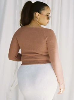 Princess Polly Alima Long Sleeve Topcurve   Brown Shop